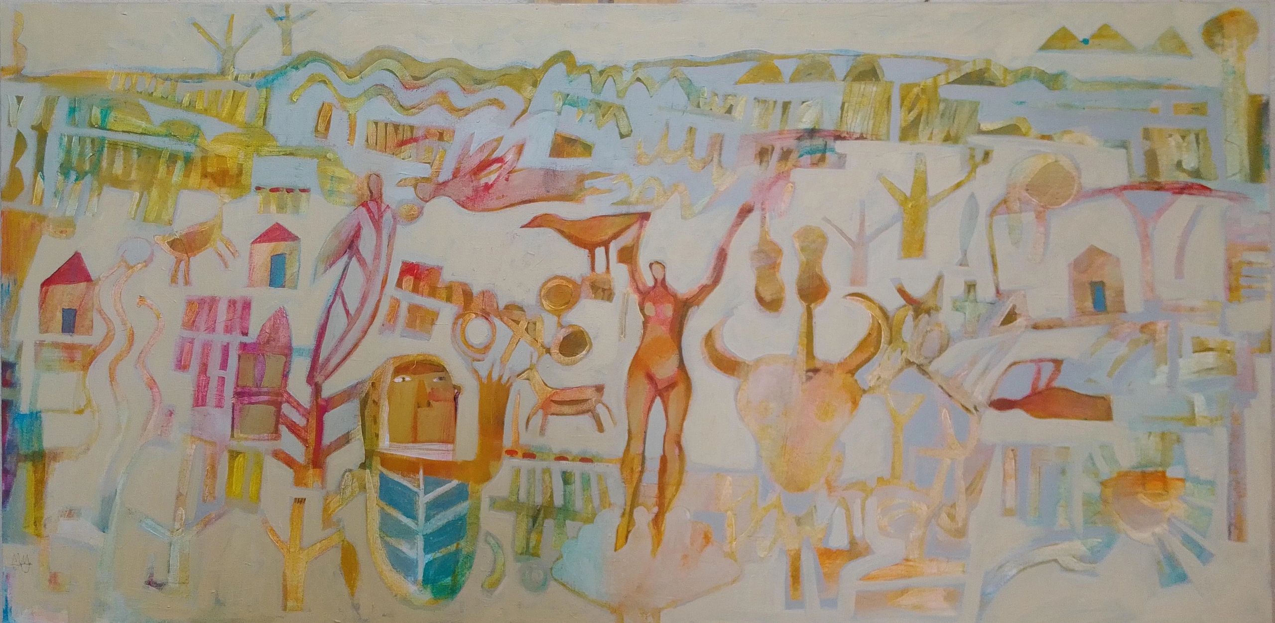 Conversations Around the Birth of Venus — 48 x 24 Acrylic on Canvas by Mary Moore Bailey