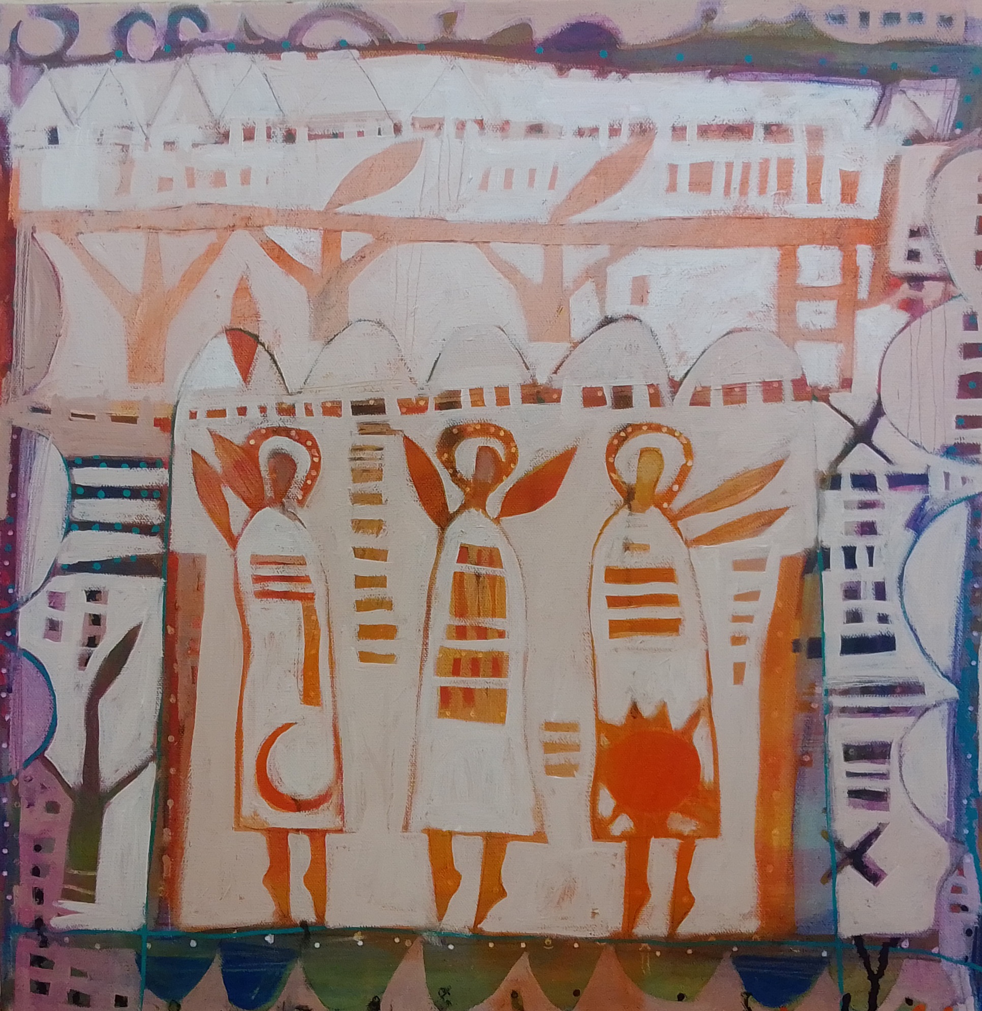 Standing with the Sun and Moon — 20 x 20 Acrylic on Canvas by Mary Moore Bailey